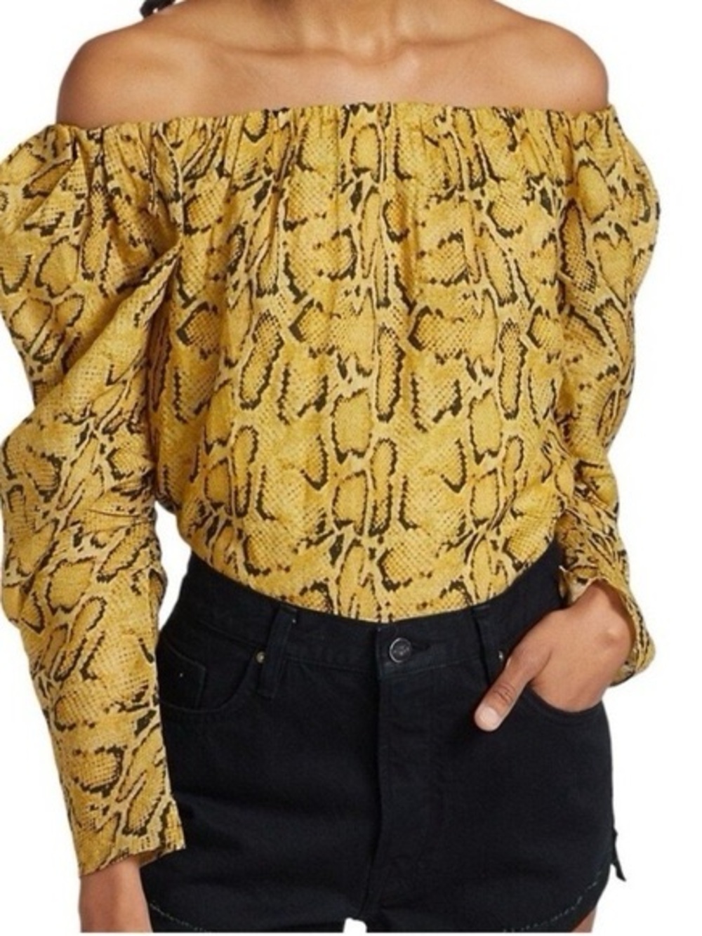 Frame Denim Yellow Snake-Print Top